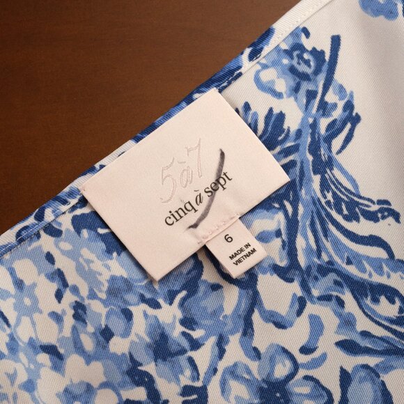Cinq a Sept Chinoiserie Floral Satin Slip Dress, Blue and White, Size 6 - Picture 4 of 10